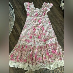 LoveShackFancy Pink Floral Midi Dress